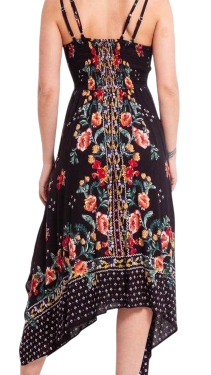 Vestido Midi Bohemio Negro con Estampado Floral