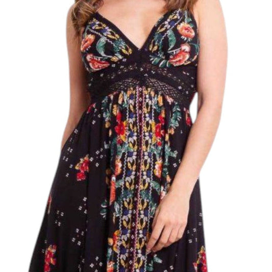 Vestido Midi Bohemio Negro con Estampado Floral