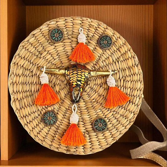 White Eye Basket · Natural Palm &amp; Leather