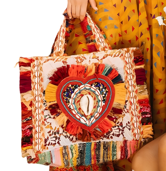 Naya Shell Handcrafted Bag – Unique hand-embroidered piece with a central shell