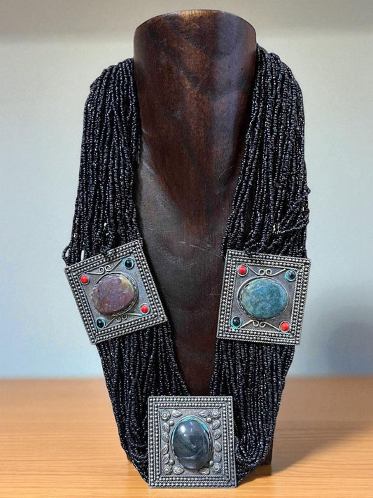 Solar Tribe Breastplate Necklace – Handcrafted embroidery with shells