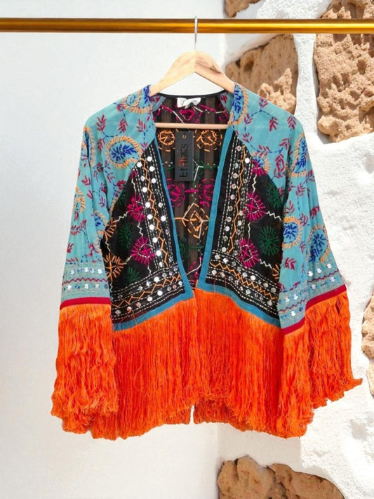 Kimono Bordado con Flecos